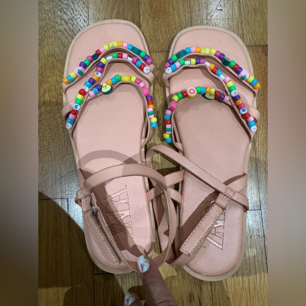 Zara Multicolor Beaded Pink Sandals size 7